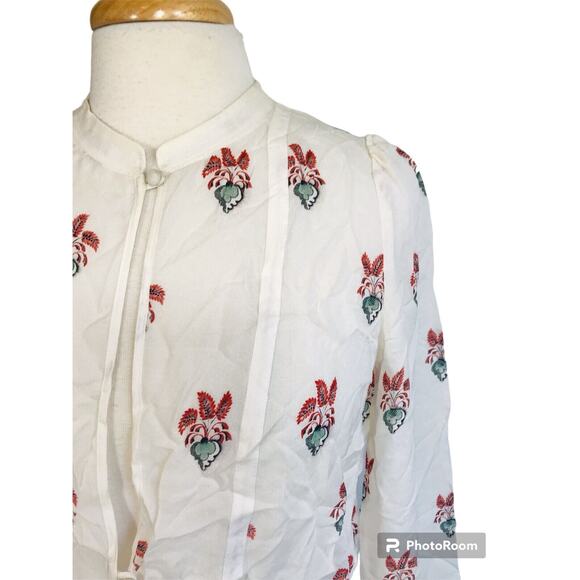 A.L.C. Dasha Silk Floral Shirt Dress Long Sleeve Mini, Pit to Pit: 15" - Picture 8 of 12